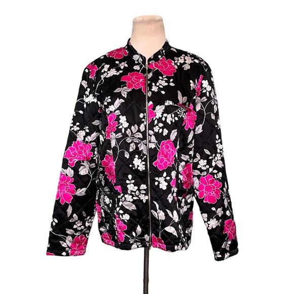 Spenser Jeremy black floral silk light quilted zip jacket size Large - Picture 8 of 12